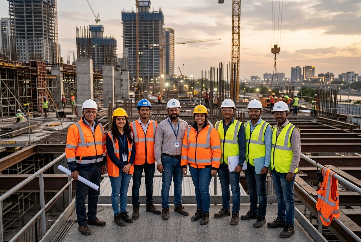 Shivansh Growpro engineering team standing on an infrastructure project site