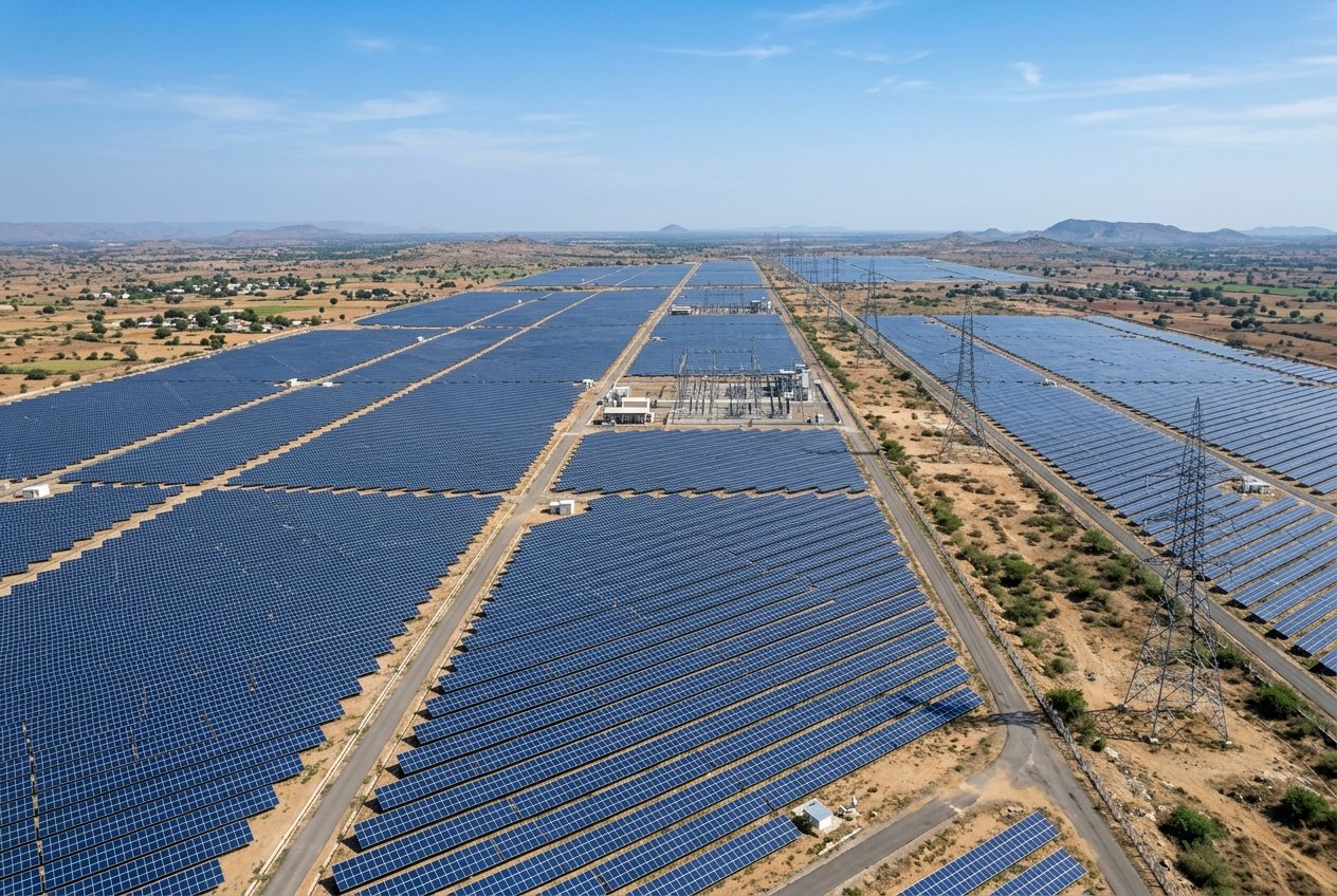 Ground-mounted utility solar park panels
